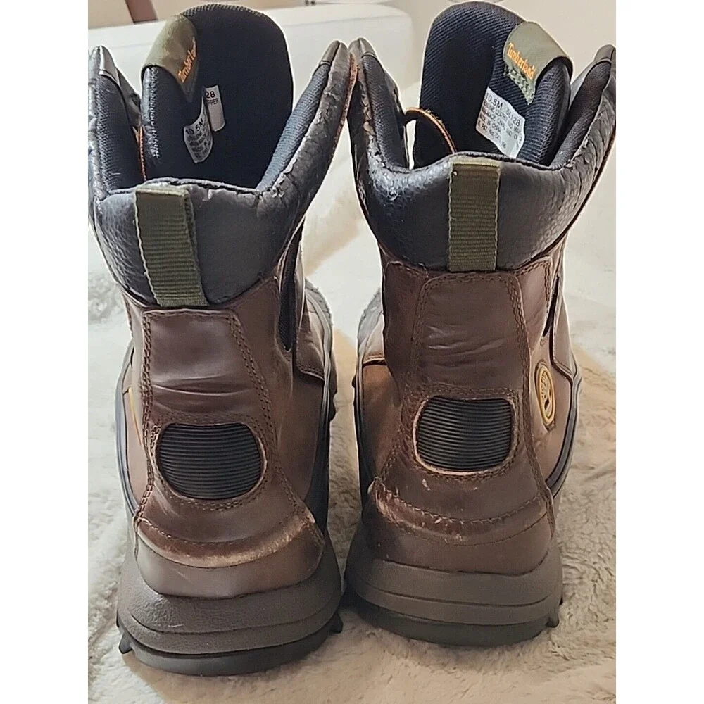 Timberland Mens 10.5 Waterproof Brown Leather Winter Snow Boots Rubber Durable